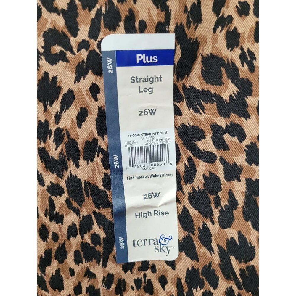 Leopard Print Jeans Womens Plus 26W Straight Leg Stretch Denim 5 Pocket Mob Wife - Picture 7 of 14